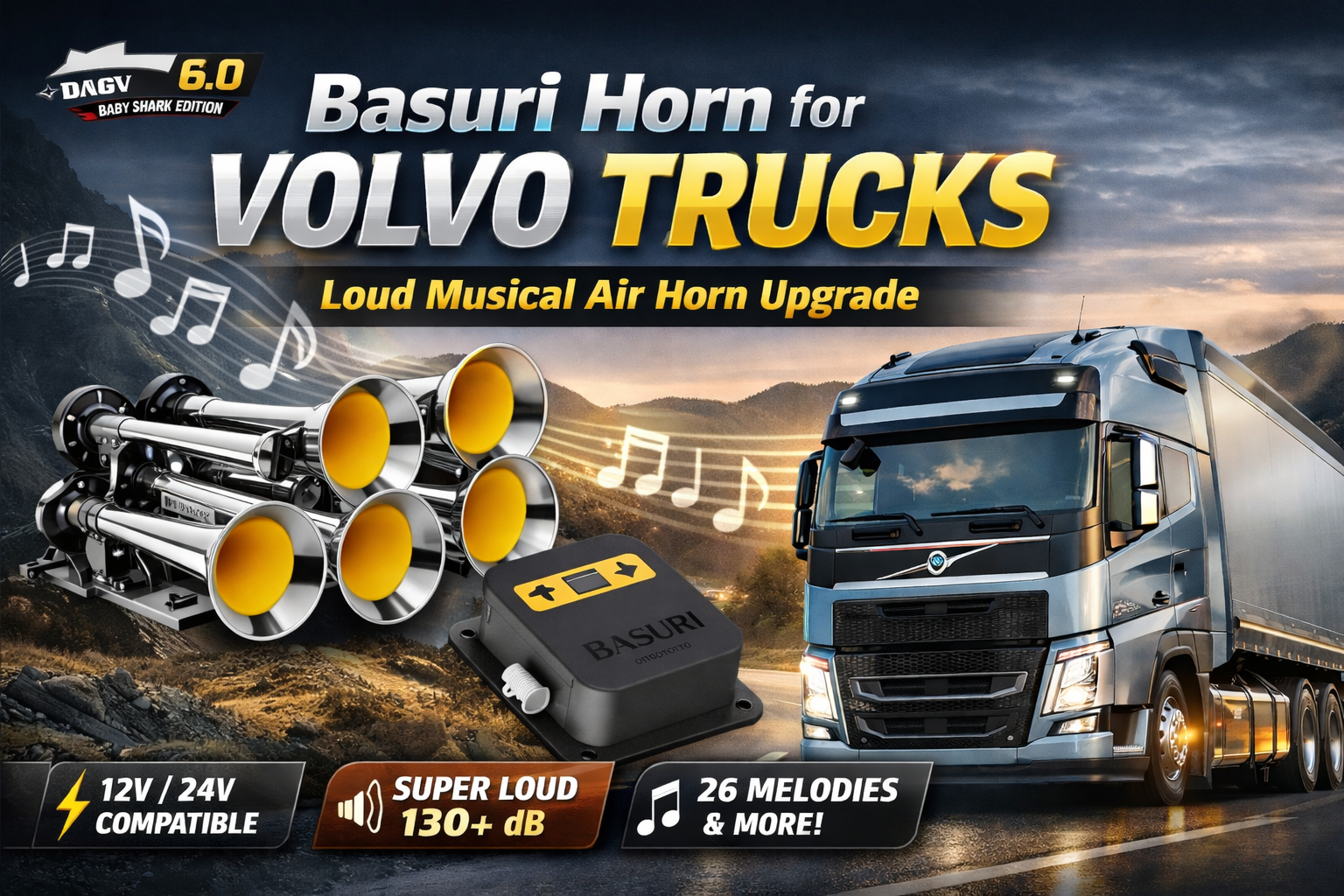 Basuri Horn for Volvo Trucks – Loud Musical Air Horn Upgrade