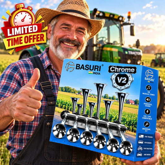 BASURI Air Horn 18 Sound (Chrome Baby Shark 2.0) | 12-24 Volt