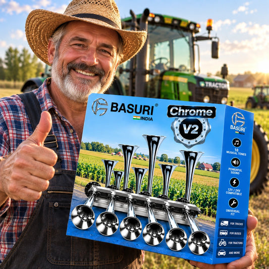 Clacson ad Aria BASURI 18 Suoni (Baby Shark 2.0 Cromato) | 12-24 Volt
