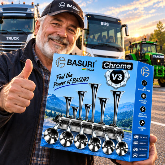 Clacson ad Aria BASURI 20 Suoni (Baby Shark 3.0 Cromato) | 12-24 Volt
