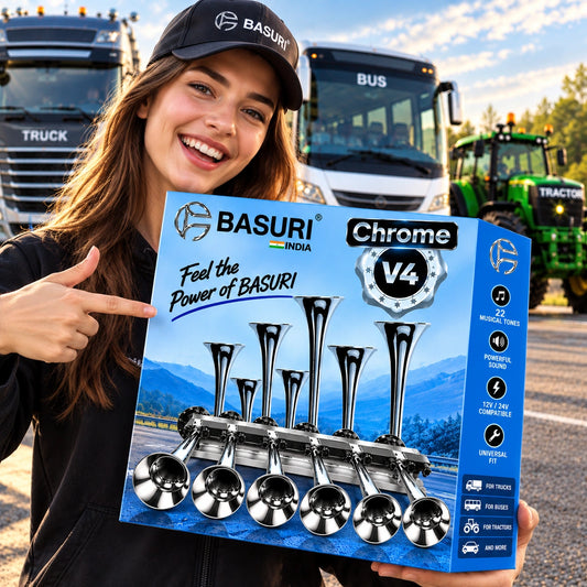 Clacson ad Aria BASURI 22 Suoni (Baby Shark 4.0 Cromato) | 12-24 Volt
