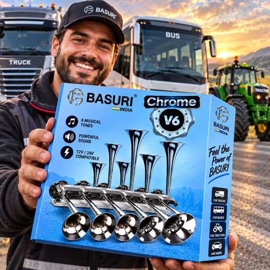 BASURI Air Horn 26 Sound (Chrome Baby Shark 6.0) | 12-24 Volt